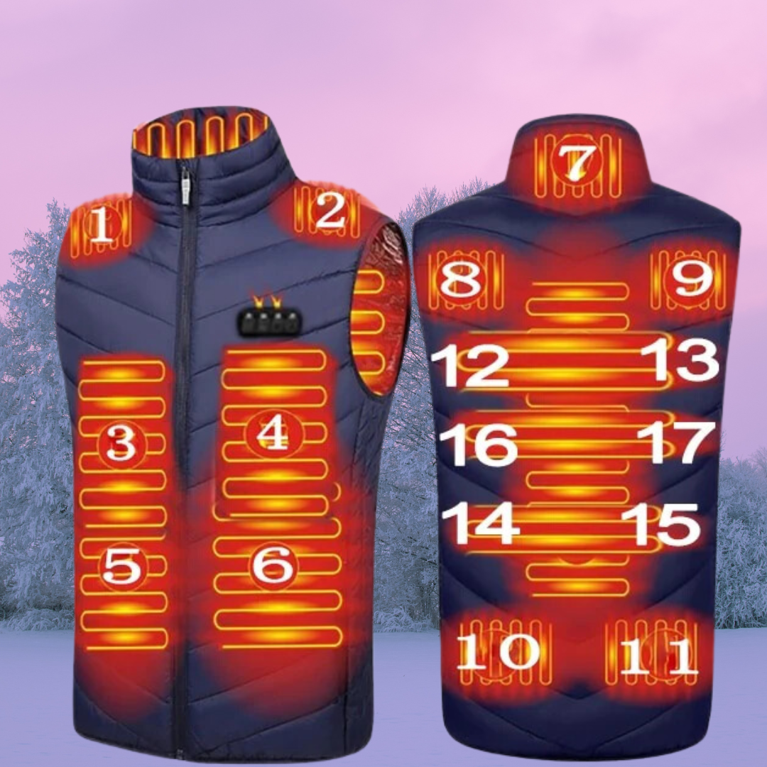 Gilet chauffant unisexe avec batterie USB – 17 zones de chaleur