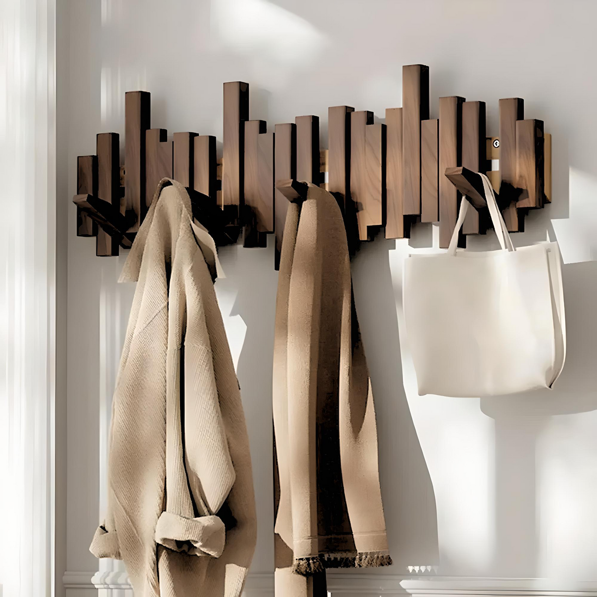 Support mural à crochets design en bois – Élégance et praticité