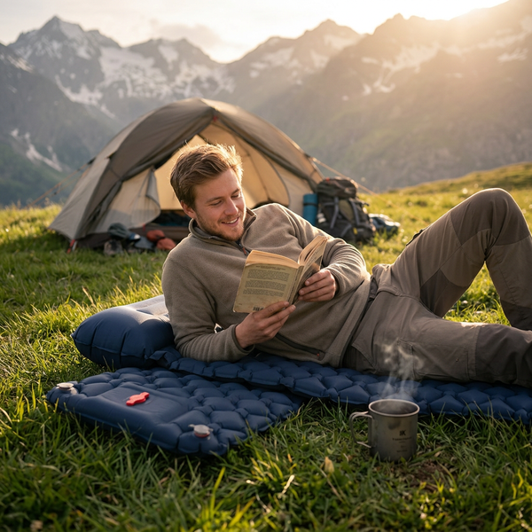 Matelas Gonflable Camping avec Oreiller Intégré — Nid d'Abeilles