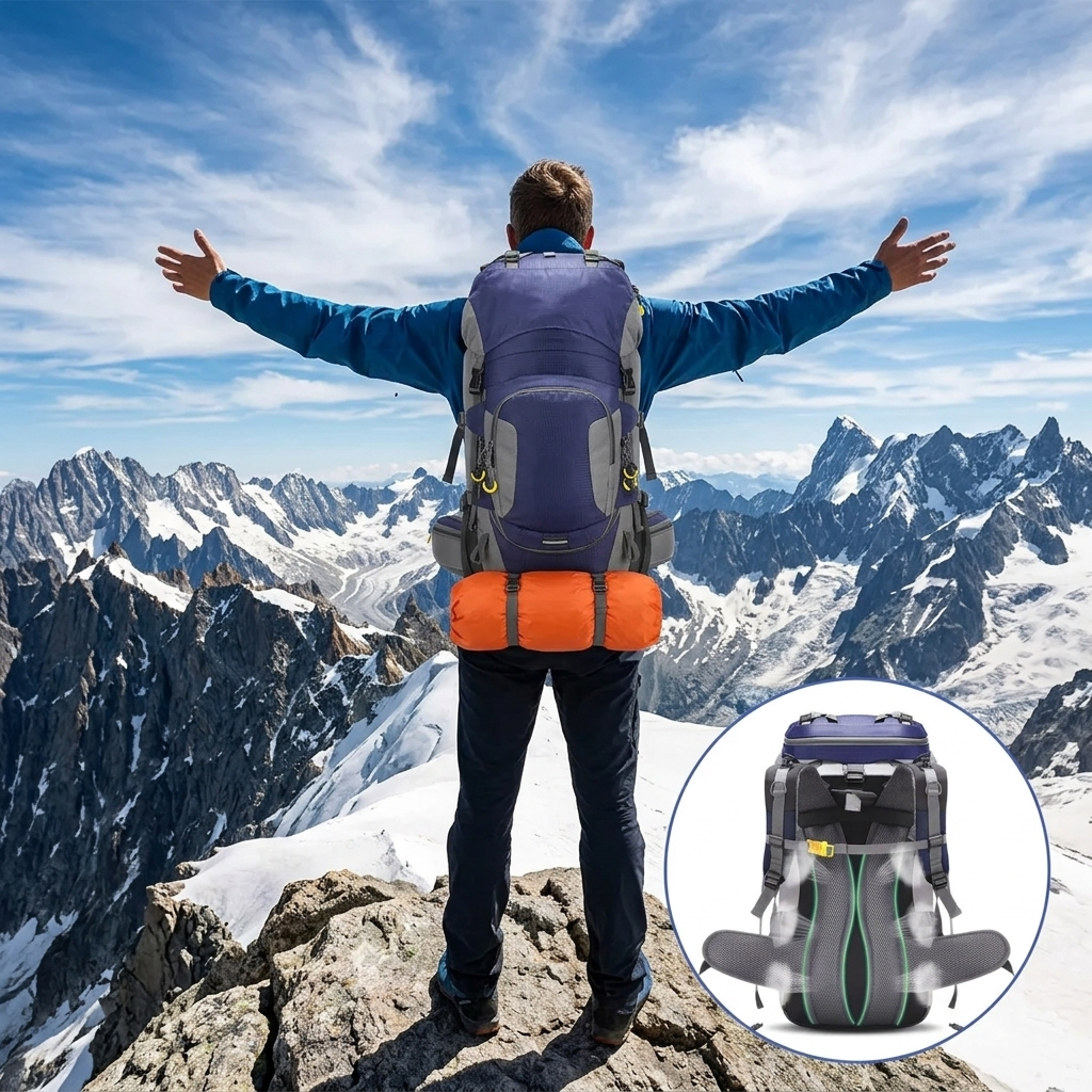 Sac à Dos Trekking 60L Imperméable — Housse de Pluie Incluse